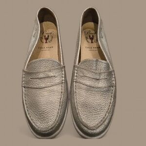 Title:Chic & Shiny! Cole Haan Silver Pinch Weekender Loafers - Size 8BDescri